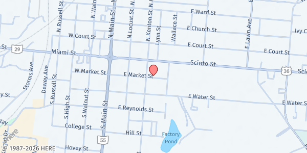 Map showing St Paul AME Church at 316 E Market St, Urbana, OH