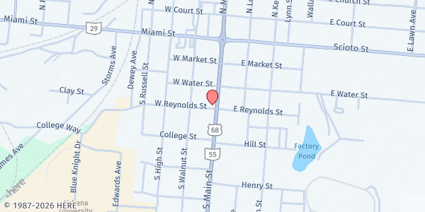 Map showing Urbana Swedenborgian Church at 330 S Main St, Urbana, OH