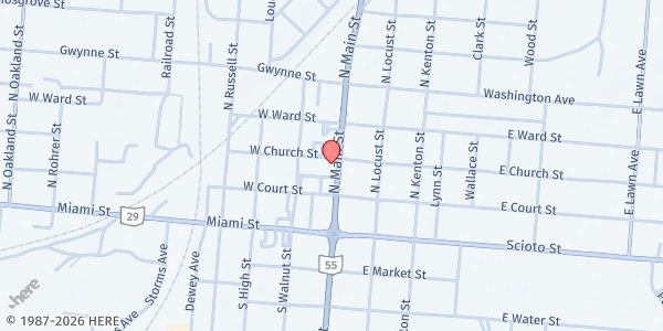 Map showing Urbana United Methodist Church at 238 N Main St, Urbana, OH