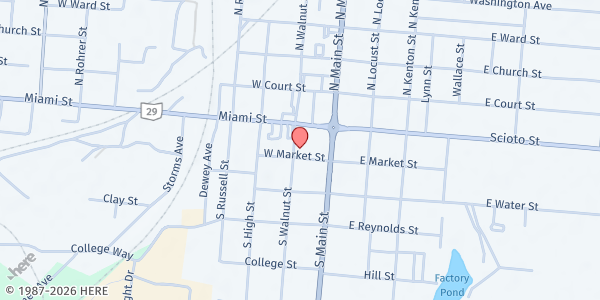 Map showing Urbana Youth Center at 160 W. Market St, Urbana, OH