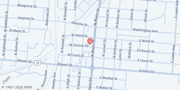 Map showing Wherehouse at 110 W Church St, Urbana, OH