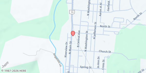 Map showing Utica LEADS Food Pantry at 308 West Main Street, Utica, OH