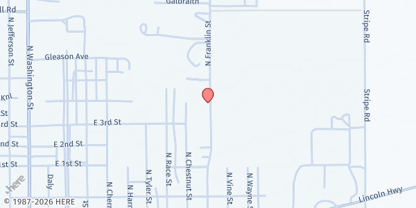 Map showing Trinity Friends Food Pantry at 605 N. Franklin St., Van Wert, OH