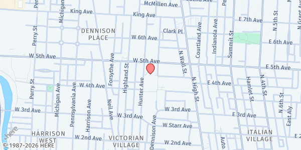 Map showing Thompson Community Center at 1189 Dennison Avenue, Victorian Village, OH