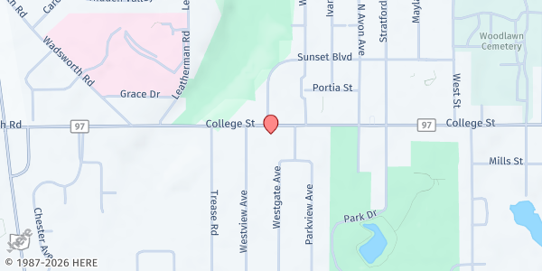 Map showing Salvation Army - Wadsworth at 527 College St., Wadsworth, OH