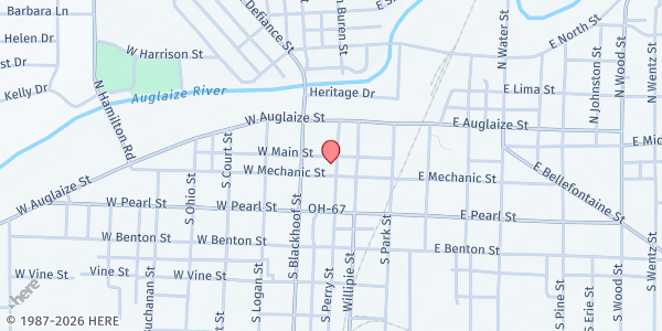 Map showing Wapak St Paul UCC at 101 Perry St, Wapakoneta, OH