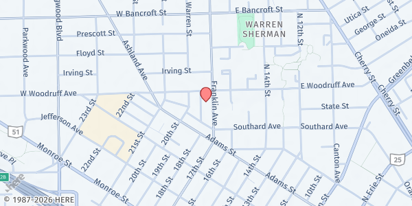 Map showing Grand Lodge Food Pantry at 1947 Franklin Avenue, Warren Sherman, OH