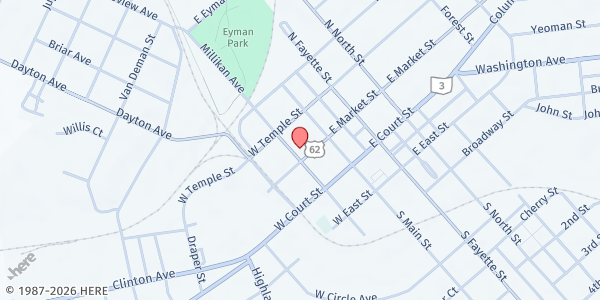 Map showing Fayette County Food Pantry at First Presbyterian Church at 214 North Hinde Street, Washington Court House, OH