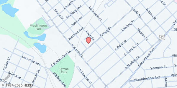 Map showing Gregg Street Worship Center Pantry at 424 Gregg Street, Washington Court House, OH