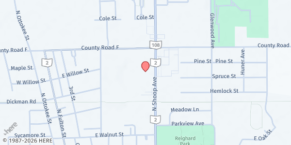 Map showing Emmaus Lutheran Church at 841 N. Shoop Ave., Wauseon, OH