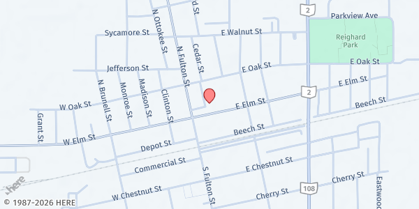 Map showing Wauseon - Fish Food Pantry at 129 E. Elm St., Wauseon, OH