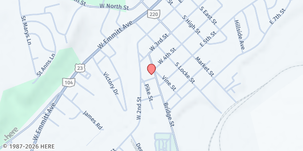 Map showing Pike County Outreach Council at 306 Bridge St, Waverly, OH