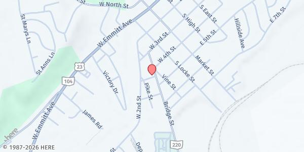 Map showing Pike County Outreach Council at 306 Bridge Street, Waverly, OH