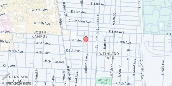 Map showing St. Sophia Orthodox Church at 1493 Indianola Avenue, Weinland Park, OH