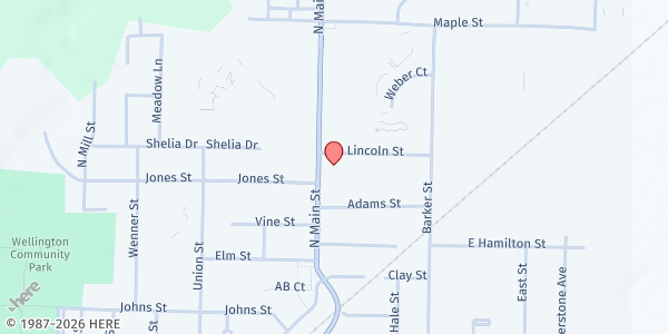 Map showing Helping Hands Food Pantry at St. Patrick's Church at 512 N. Main St., Wellington, OH