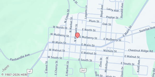 Map showing West Union Methodist Church at 203 E Mulberry Street, West Union, OH