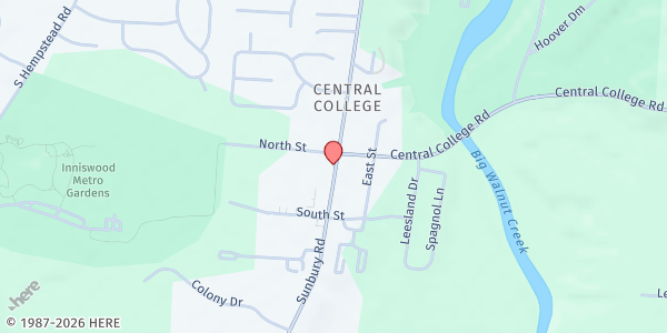 Map showing Central College Church Pantry at 975 S SUNBURY RD, WESTERVILLE, OH