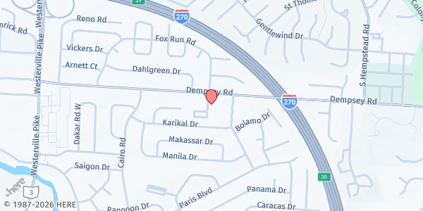 Map showing Faith Covenant Church at 3607 Dempsey Rd, Westerville, OH