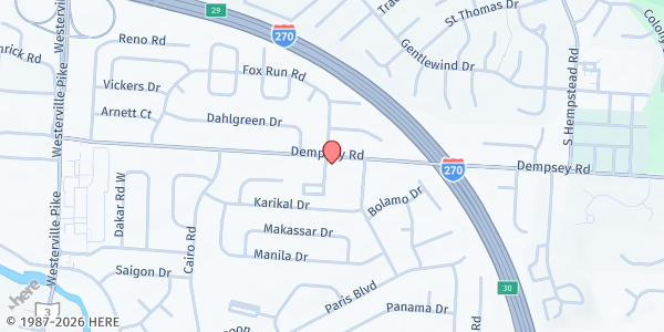 Map showing Faith Covenant Church - Community Meal Site at 3607 DEMPSEY RD, WESTERVILLE, OH