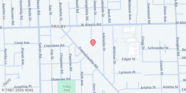 Map showing Saint Clement Catholic Church St. Vincent DePaul Society at 3030 Tremainsville Road, Whitmer-Trilby, OH