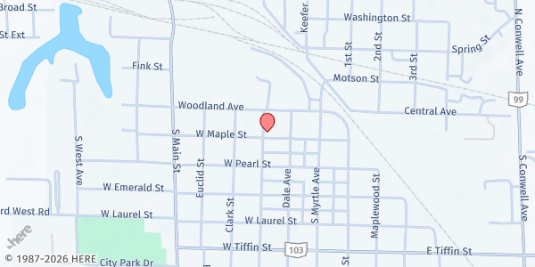 Map showing Willard Area Food Bank at 124 W Maple St, Willard, OH