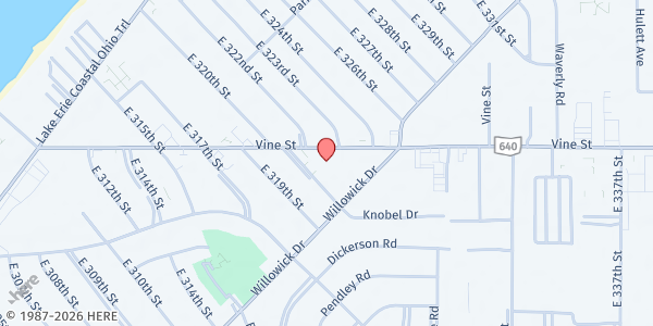 Map showing St. Mary Magdalene at 32114 Vine St, WILLOWICK, OH