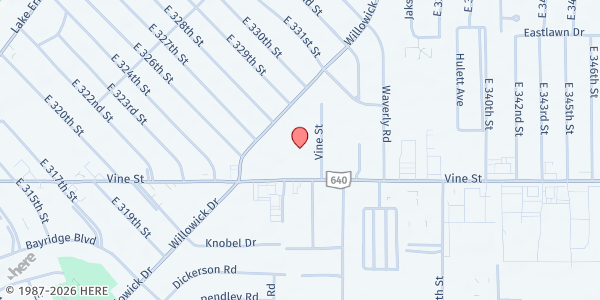 Map showing Willow Praise Church at 32901 Vine St, Willowick, OH