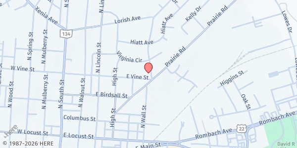 Map showing Faith Evangelical Lutheran Church at 421 East Vine Street, Wilmington, OH