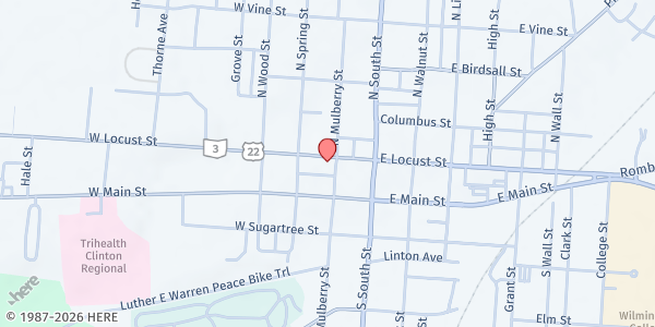 Map showing Saint Columbkille Catholic Church at 73 N Mulberry St, Wilmington, OH