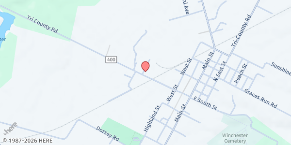 Map showing Winchester Church of Christ at 1408 Tri County Rd, Winchester, OH