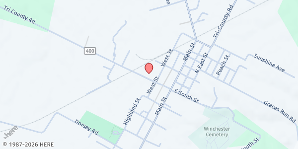 Map showing Winchester Church of Christ at 1540 Tri-County Road, Winchester, OH