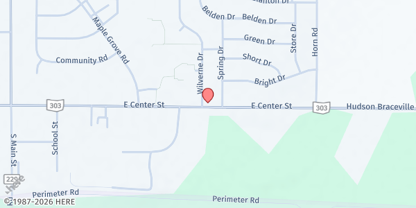 Map showing New Hope Baptist Church (Windham) - Pantry at 9809 E Center St, Windham, OH