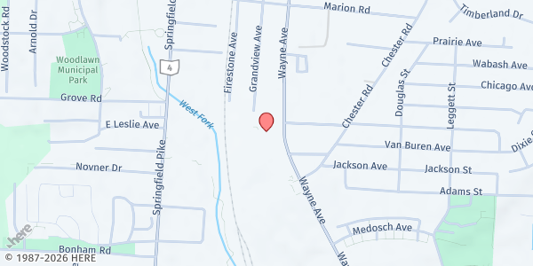 Map showing Lincoln Heights Missionary Baptist Church at 9991 Wayne Avenue, Woodlawn, OH