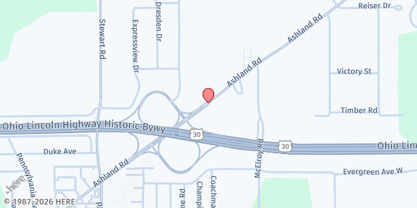 Map showing St. Timothy Lutheran Church at 1262 Ashland Rd., Wooster Heights, OH