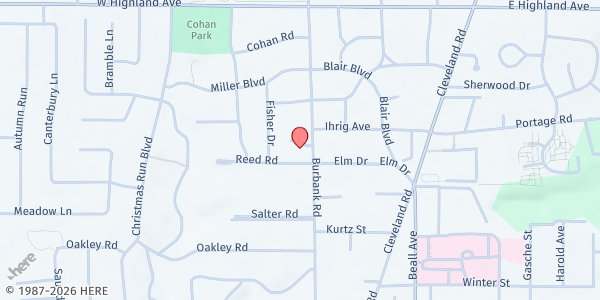 Map showing Parkview Christian Church at 1912 Burbank Rd., Wooster, OH