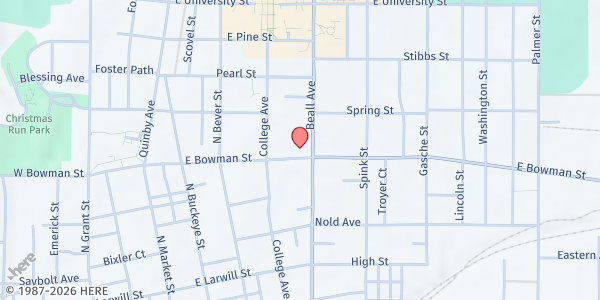 Map showing People To People Ministries at 454 E Bowman St., Wooster, OH