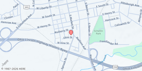 Map showing Salvation Army - Wooster at 437 S Market St, Wooster, OH