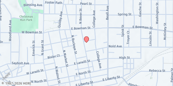 Map showing Seventh Day Adventist Church at 445 North Bever Street, Wooster, OH