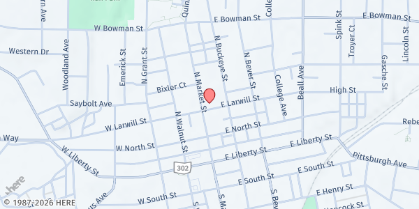 Map showing Zion Lutheran Church Wooster at 301 N Market Street, Wooster, OH