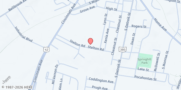 Map showing AHOP Church & Bogg Ministries at 282 Stelton Rd., Xenia, OH