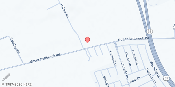 Map showing Helping Hands Food Pantry at Liberty Worship Center at 1180 Upper Bellbrook Rd., Xenia, OH