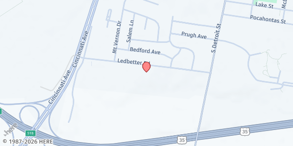 Map showing Ledbetter Road Church of God at 325 Ledbetter Rd., Xenia, OH