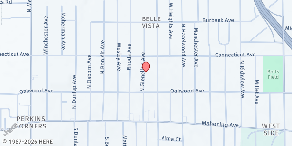 Map showing Beatitude House Food Pantry at 145 N Glenellen Ave, Youngstown, OH