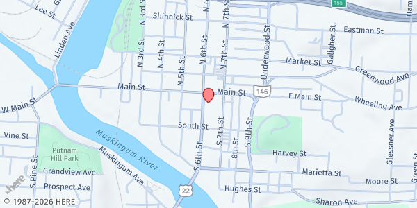 Map showing Christ's Table at 28 S 6TH ST, ZANESVILLE, OH