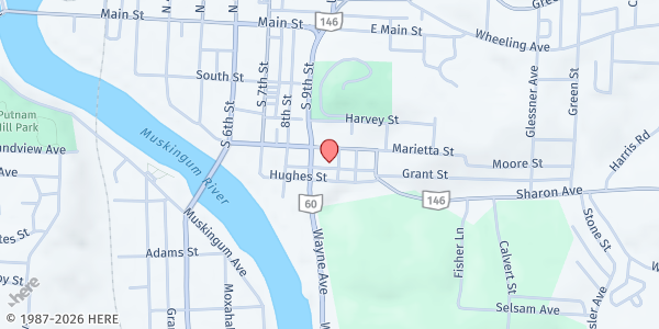 Map showing Eastside Community Ministries Pantry at 221 Stillwell Street, Zanesville, OH