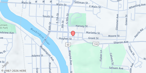Map showing Eastside Community Ministry Food Pantry at 221 STILLWELL ST, ZANESVILLE, OH