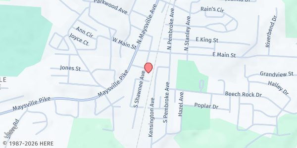 Map showing New Covenant Food Pantry at 36 South Shawnee Avenue, Zanesville, OH