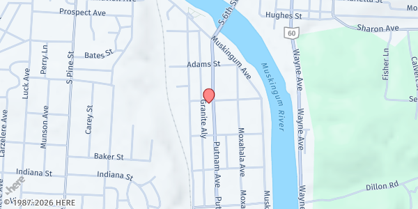 Map showing Salvation Army Zanesville Hot Meals at 515 PUTNAM AVE, ZANESVILLE, OH