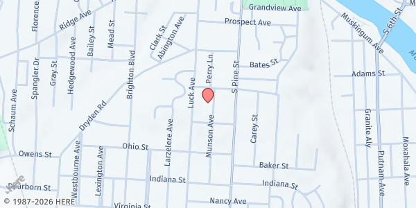 Map showing We Care Food Pantry at 535 MUNSON AVE, ZANESVILLE, OH