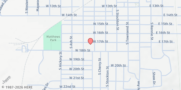 Map showing Southwest Church of Christ at 505 W. 17th St., Ada, OK